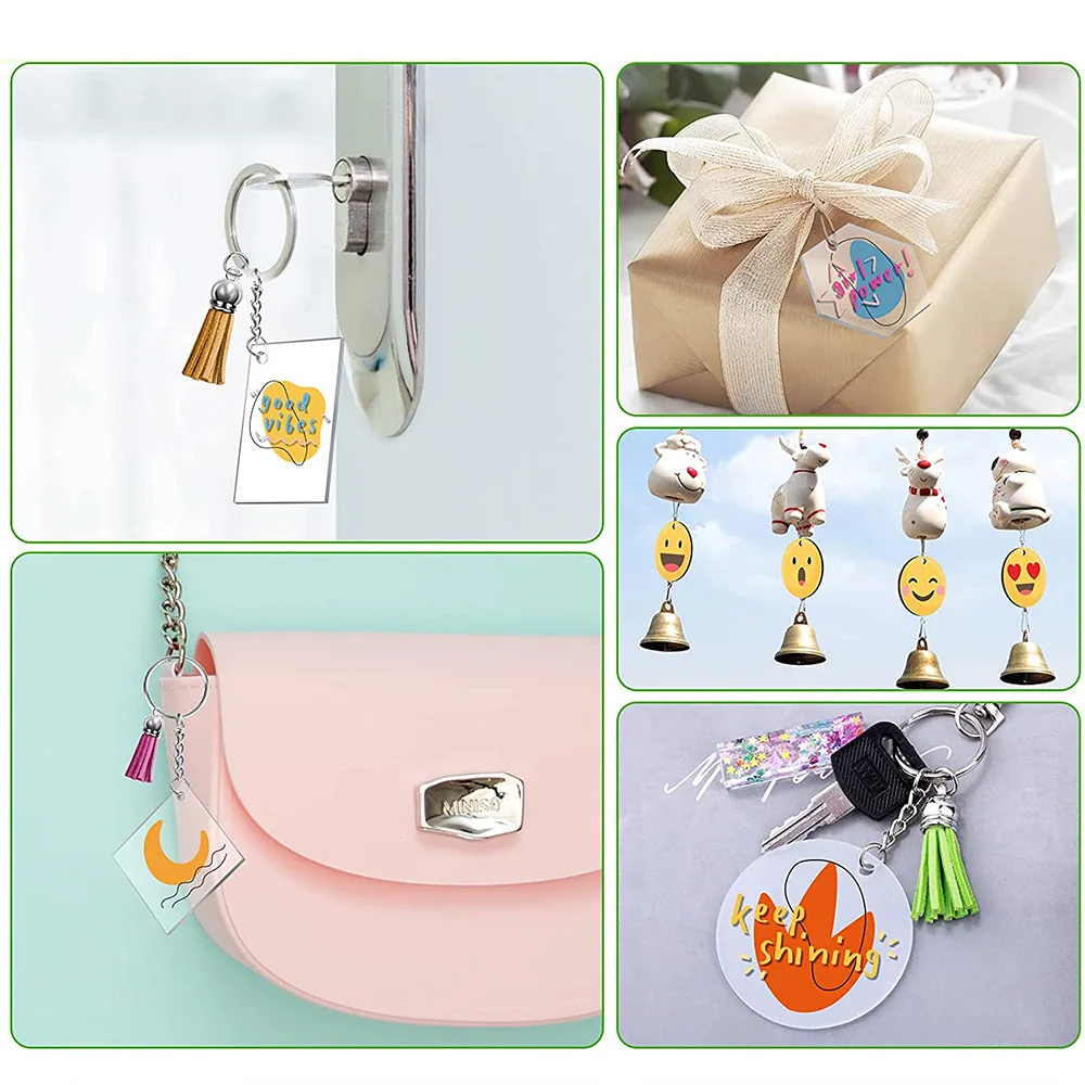 200PCS Acrylic Keychain Blanks Craft Tassel Keychain Round Clear Discs Circles Colorful Tassel Key Rings Set for DIY Craft