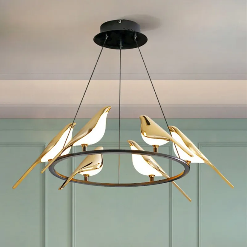 

Foyer LED Chandelier Gold Magpie Bird Home Restaurant Decoration Lighting Fixtures Nordic Lamp Luminaire Suspension Dropshipping