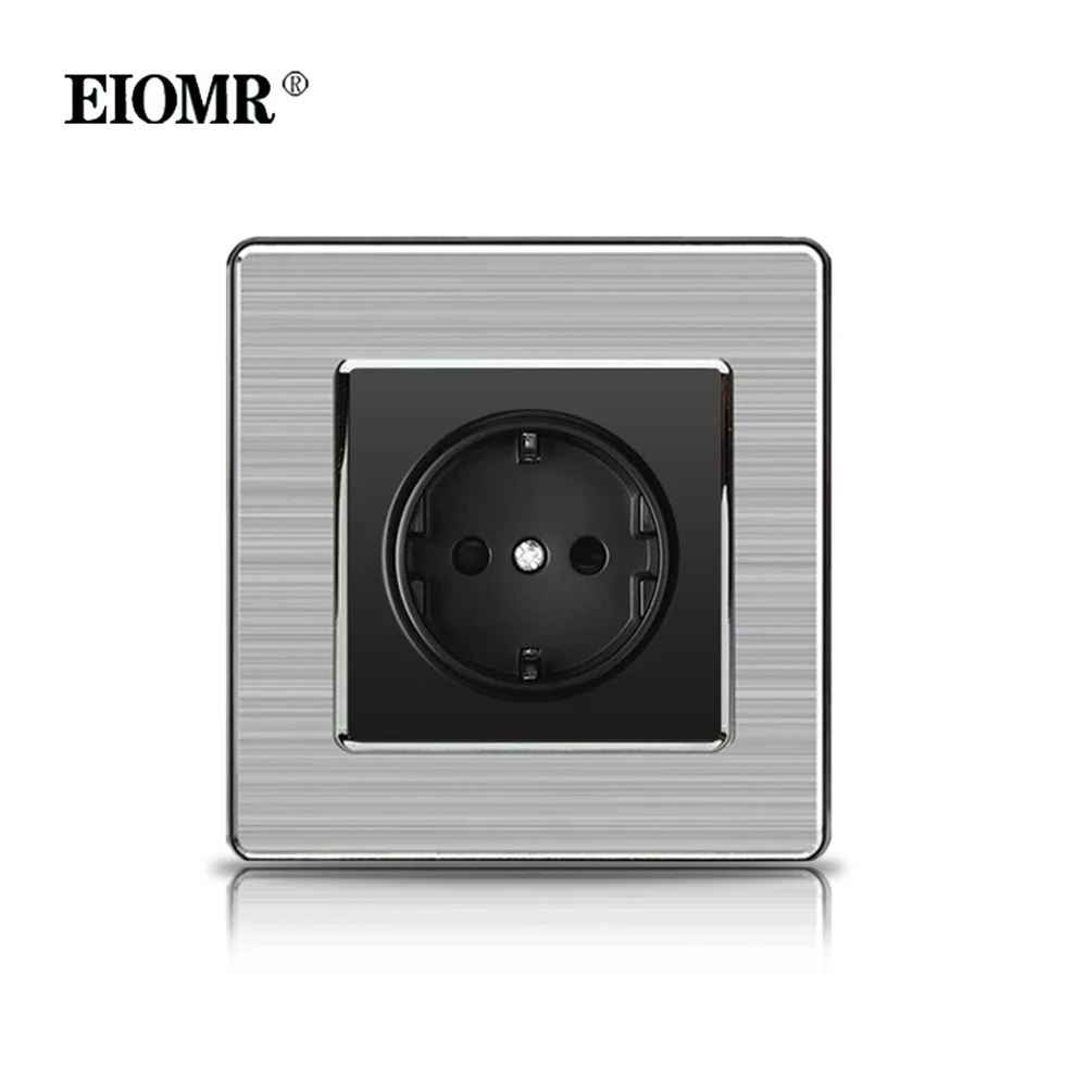 

EIOMR 16A Черные настенные розетки и выключатели стандарта ЕС Панель из нержавеющей стали с защитной дверцей для детей с USB-розеткой