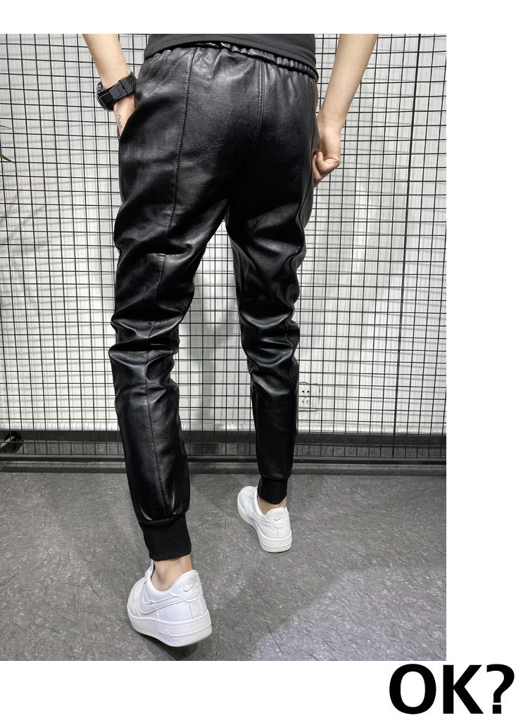 Брюки мужские зимние из экокожи с большими карманами и защитой от ветра - купить