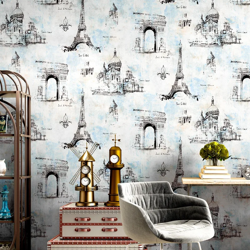 

American Retro Wallpaper Nostalgic Tower Cafe Cool Industrial Wind Wallpaper Restaurant Clothing Store Hotel Barber Shop