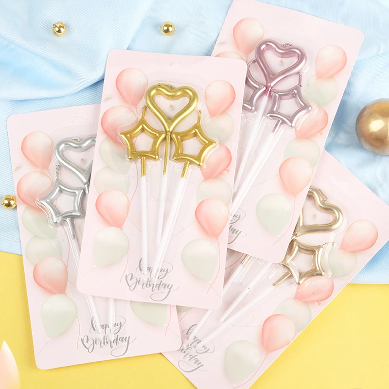 Звезда сердце день рождения сверкающая свеча романтическое украшение торта торт