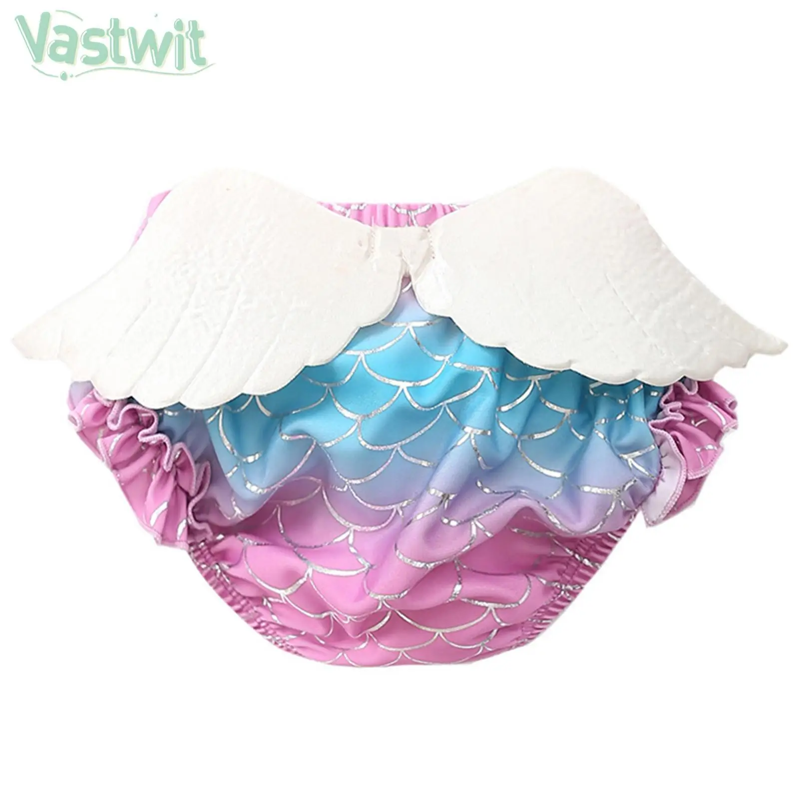 

Baby Waterproof Leakproof Swimming Shorts Reusable Diaper Swimwear Elastic Waist Ruffle Wings Decor Washable Bloomers Swimsuit