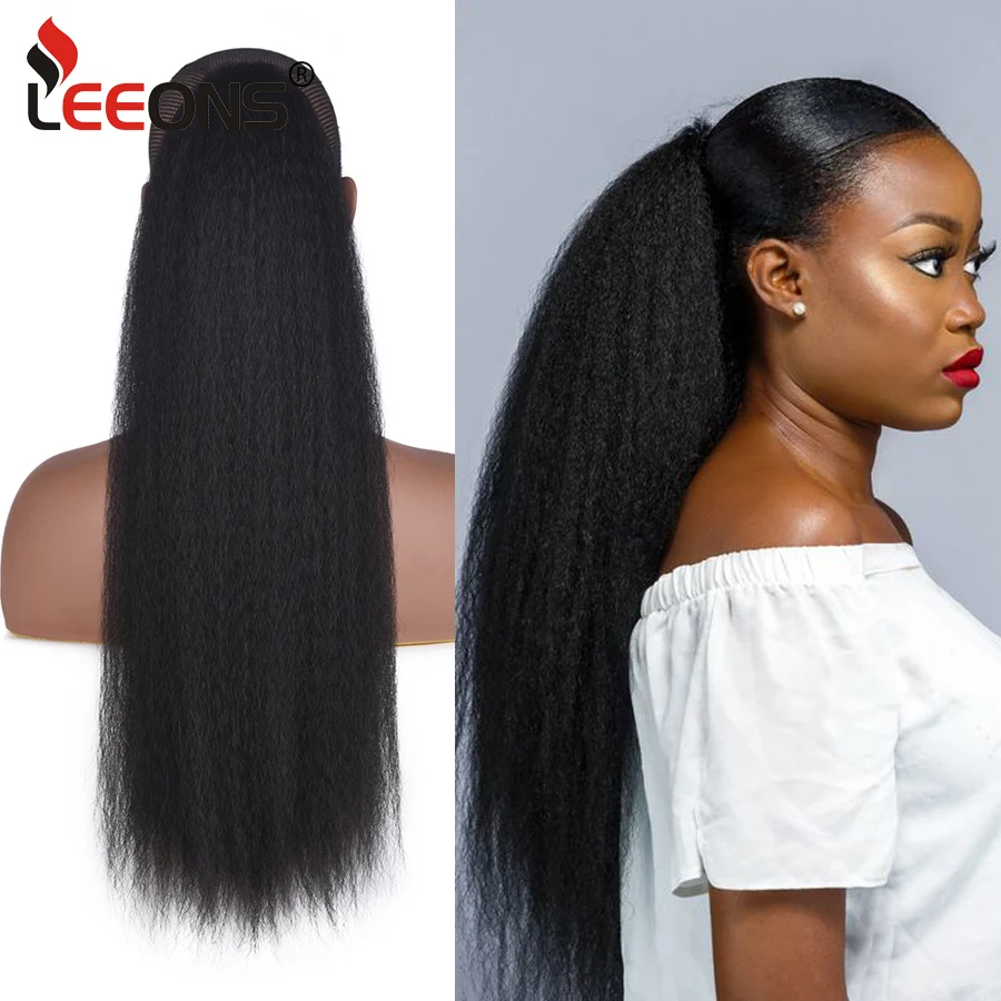 New Synthetic 22'' Afro Kinky Yaki Straight Ponytail Afro Puff Ponytail Drawstring Horse Tail Africa Hair Extension Afro Bun