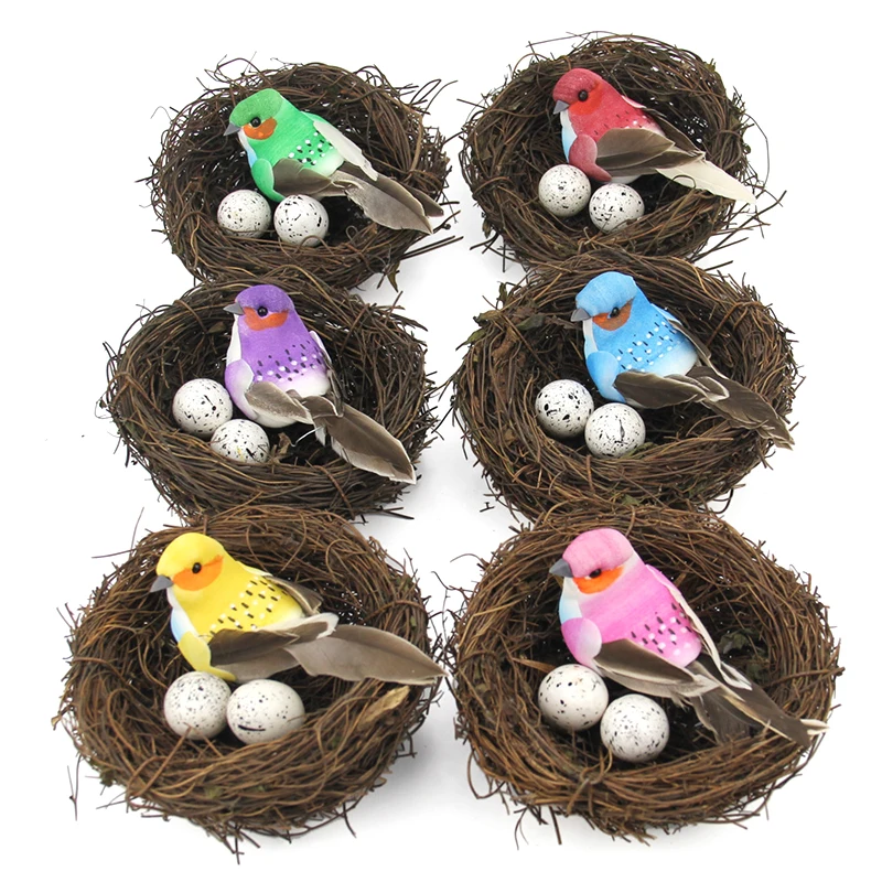 

1 Набор, имитация птичьего гнезда, набор реалистичных птиц с гнездом, яйцо для сада, украшение для дома