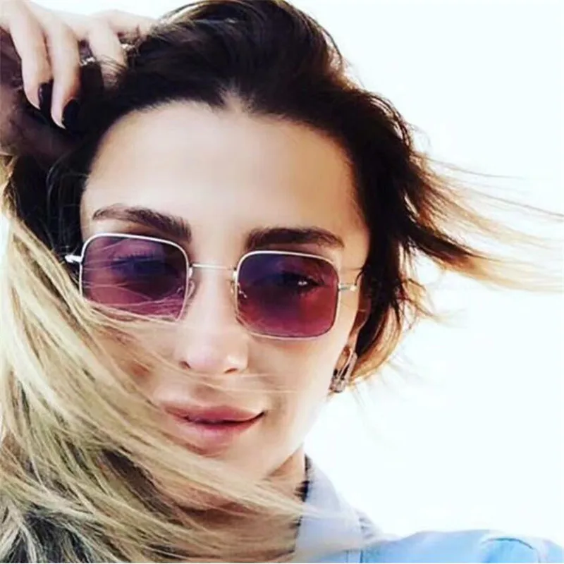

Vintage Square sunglasses women Brand Design retro woman summer clear lens sunglasses with red lenses yellow green Oculos de sol