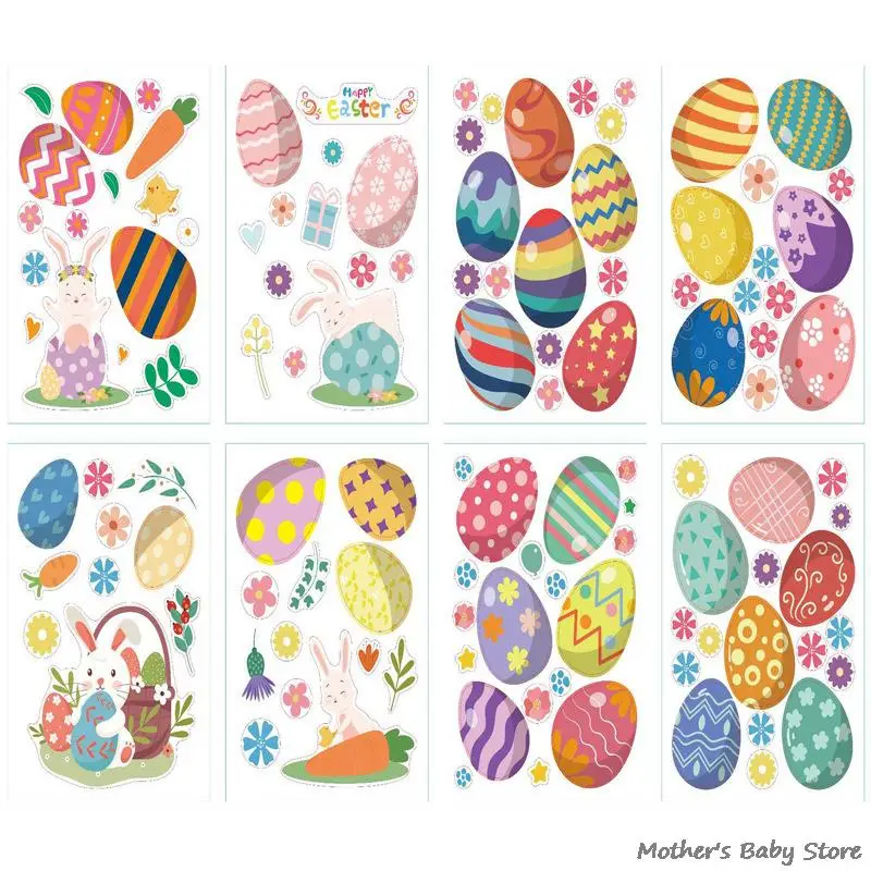 

8 Sheets/Set Happy Easter Window Wall Stickers Home Decoration Rabbit Easter Eggs Carrot Sticker Easter Party Sticker