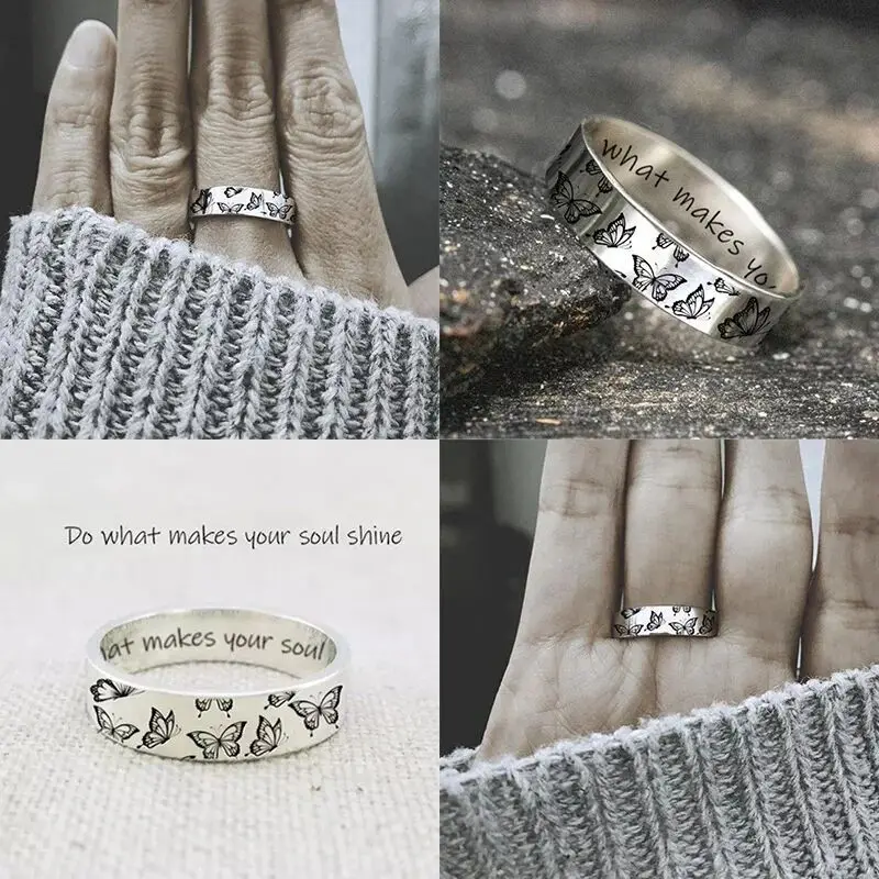 

Vintage simple insect dragonfly ring black white wings engraving AppreciateThe Little Things men and women's jewelry accessories