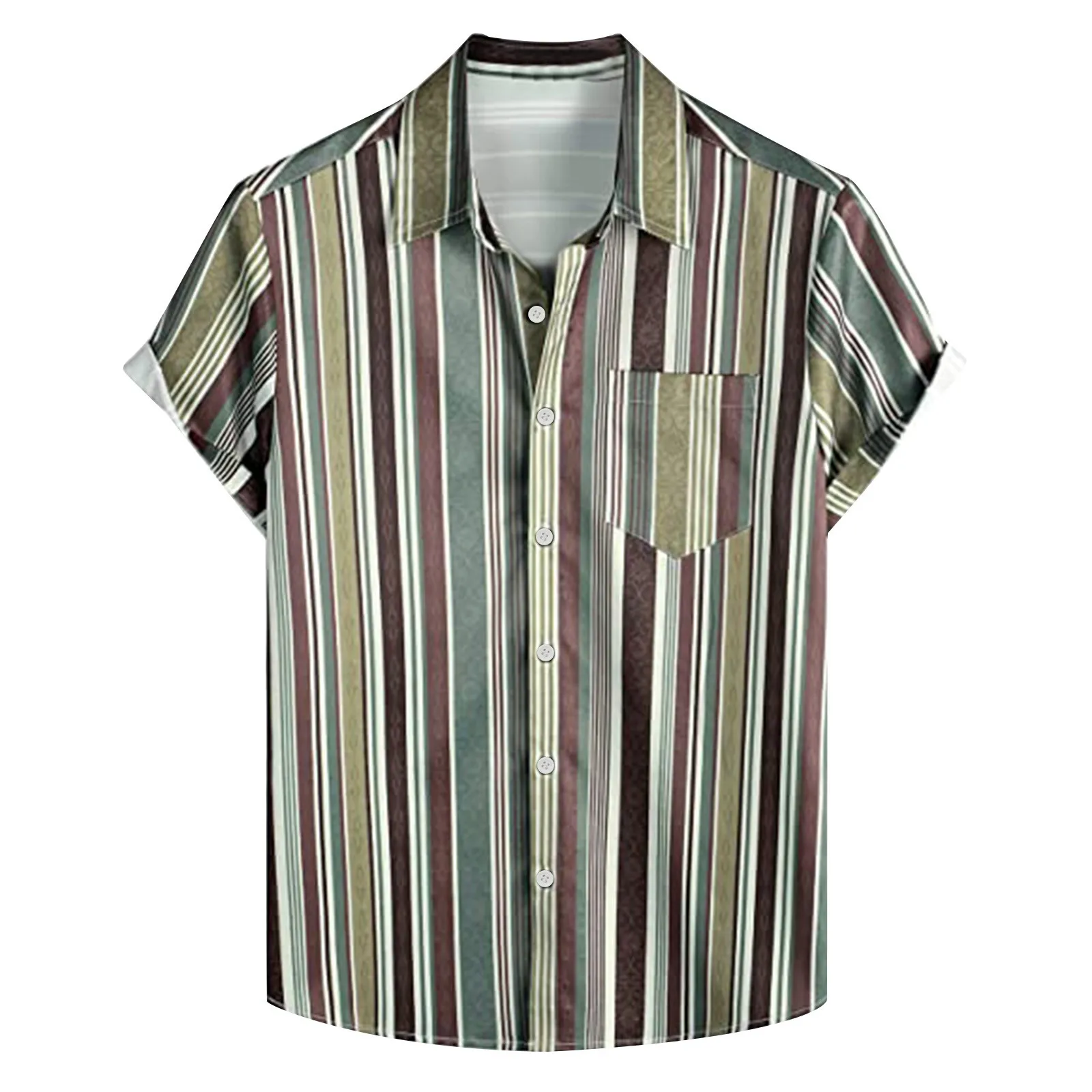 

Mens Fashion And Leisure 3D Digital Printing Buckle Pocket Lapel Short Sleeve Shirt Top Custom Work Shirts Men