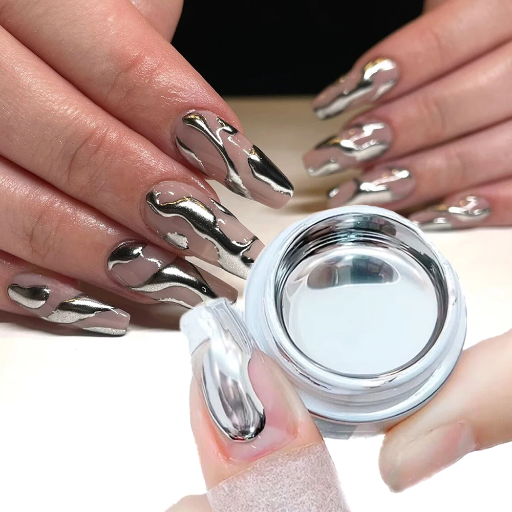 

8g/Jar Metal Painting Gel Gold Silver Mirror Polish Reinforce Gel Keep Nail C Arc UV Build Gel 5D Modelling Polish Mirror