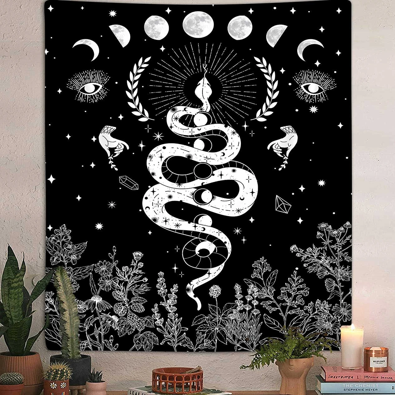 

Snake Divination Witchcraft Flannel Cozy Warm Throw Blankets Fluffy Soft for Bed Sofa Portable Boho Moon Camping Travel Blanket