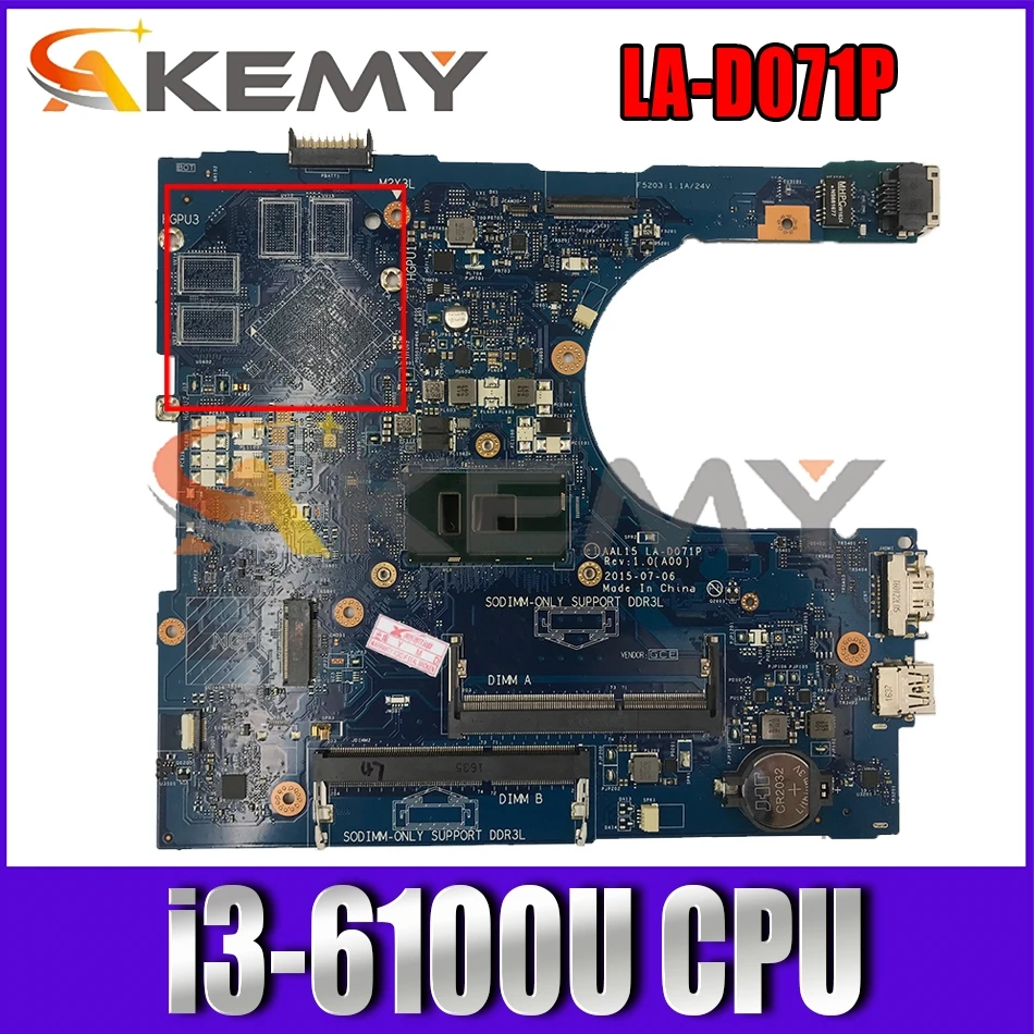 

CN-027G19 098XGN 0P2C6J For DELL Inspiron 14 5459 15 5559 17 5759 Laptop motherboard AAL15 LA-D071P With i3-6100U 100% Full Test