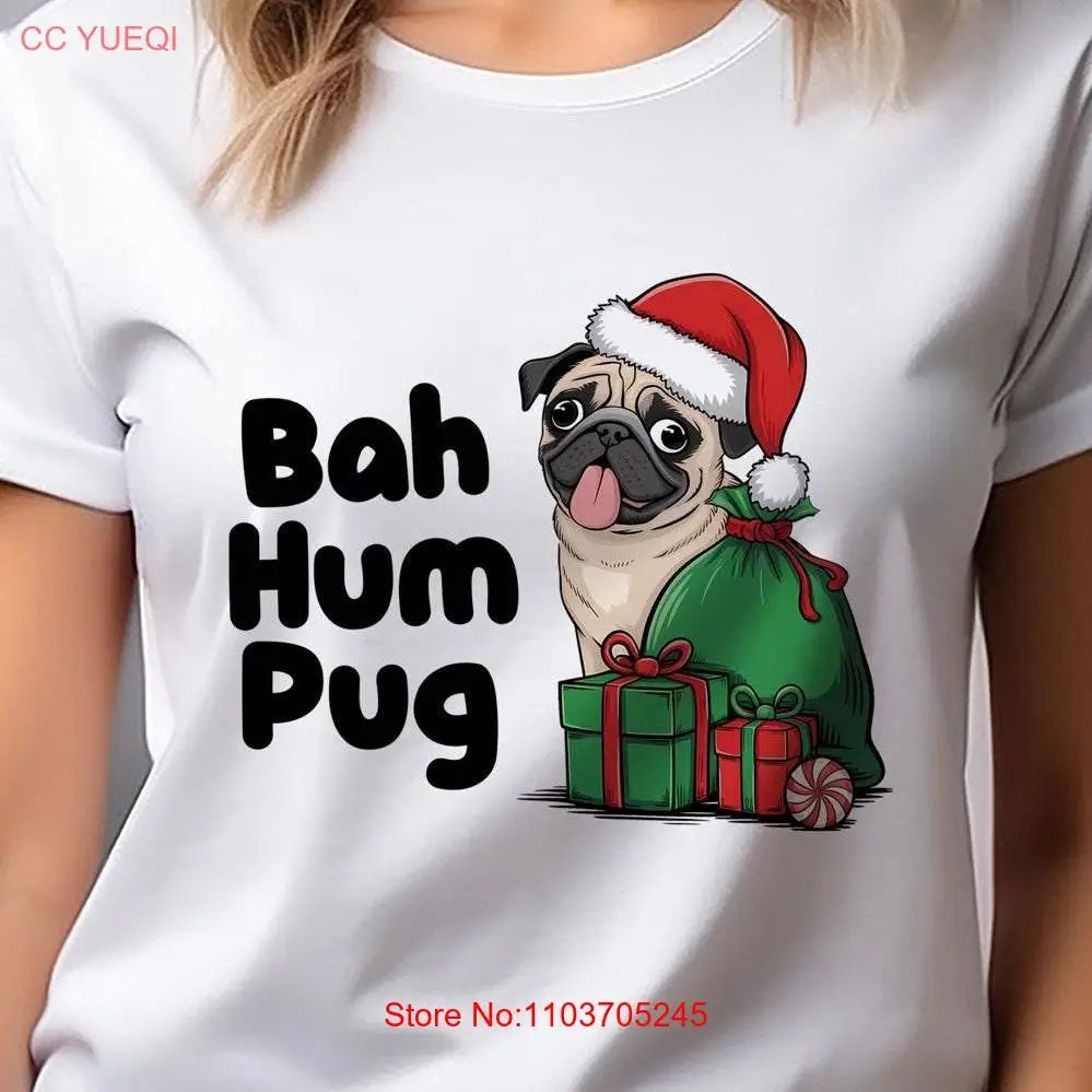Bah Hum Pug Dog Christmas Bella Холщовая футболка с круглым вырезом DTF 50365 длинными или