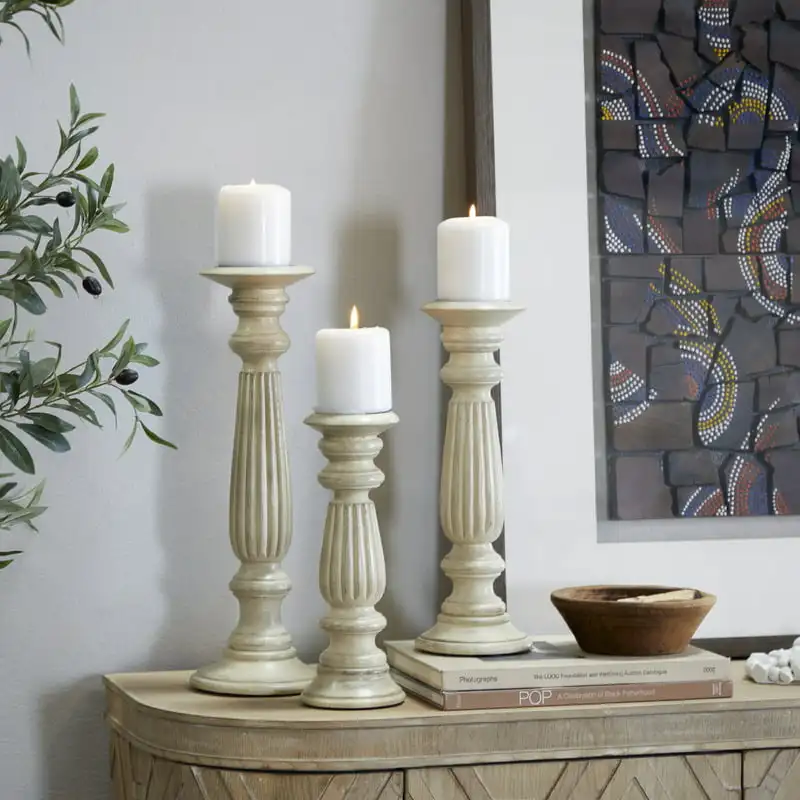 

3 Candle Brown Mango Wood Candle Holder, Set of 3