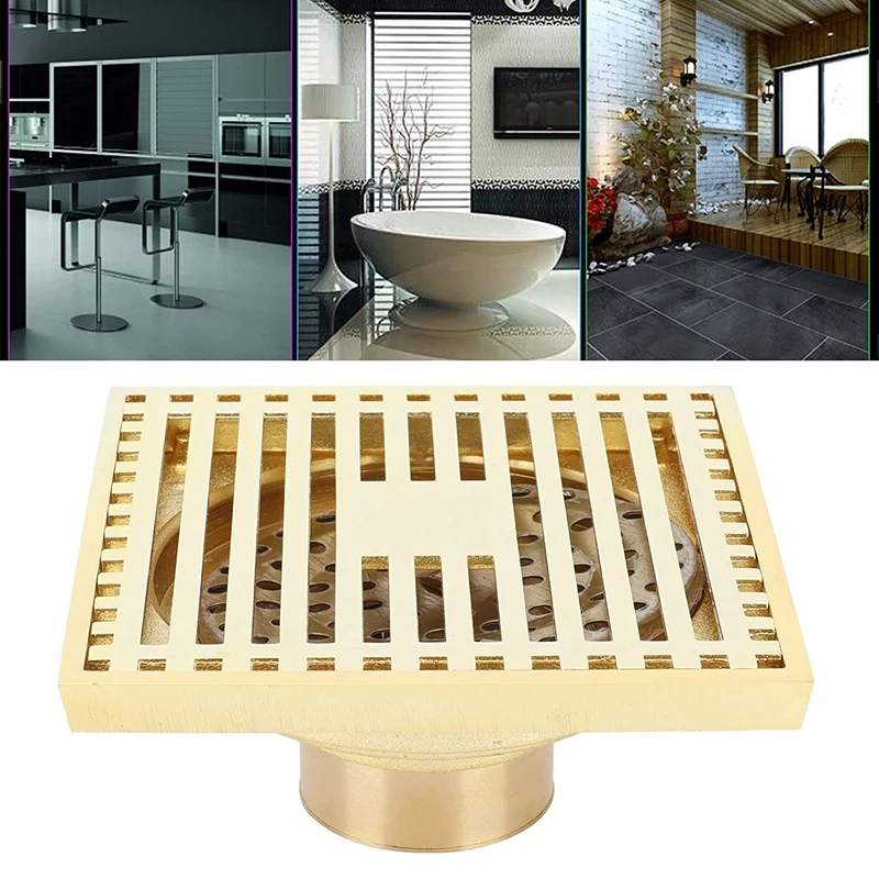 

Pure Copper Square Drain Shower Sink Drain Anti-Odor Bathroom Floor Drain Tile Insert Invisible European Vintage 10X10cm