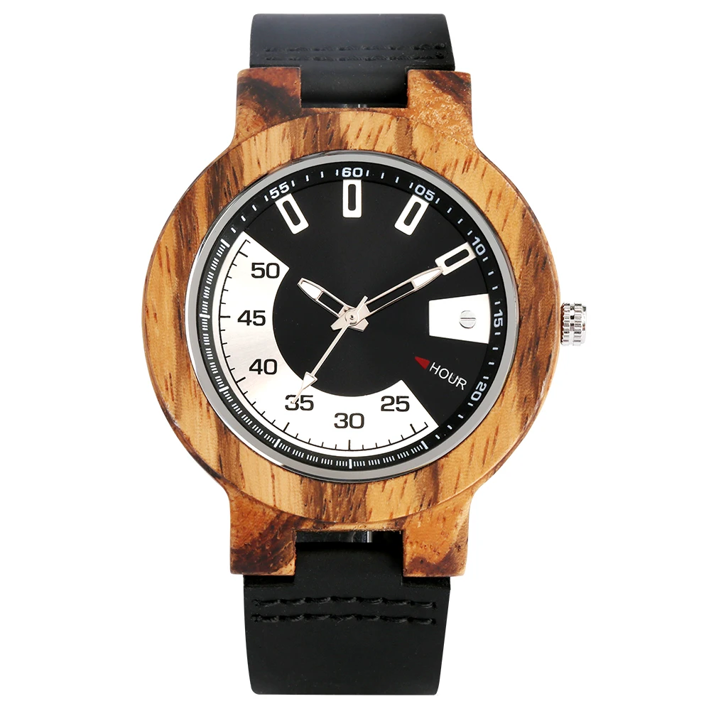 

Zebrawood/бамбуковый чехол для часов, кварцевые мужские наручные часы, ремешок для часов из натуральной кожи с пряжкой, уникальные стильные женс...