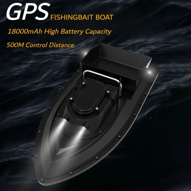 Фото Радиоуправляемый прикормочный кораблик для рыбалки на море с GPS, дальностью 500 м, большой загрузкой прикормки, ночным освещением и беспроводным управлением №1