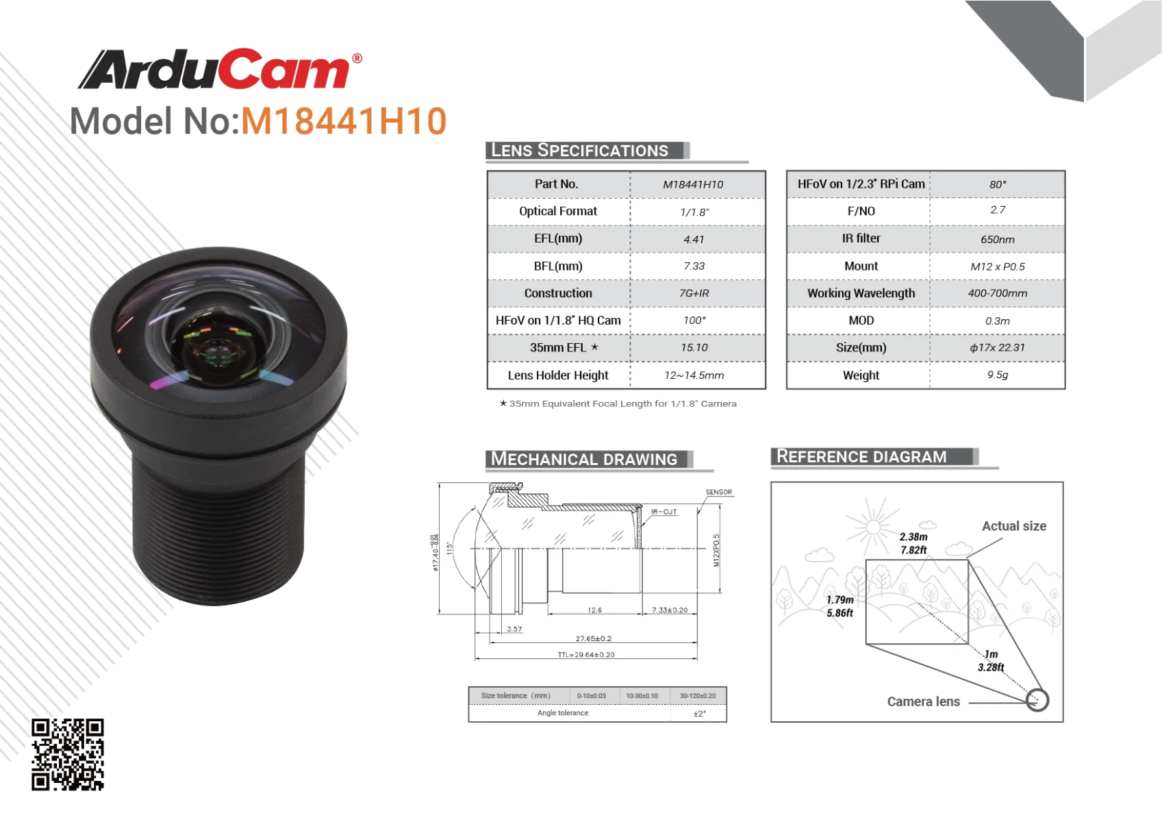Объектив Arducam 1/1 8 дюйма 4K 4 41 мм M12 для OS08A10 OS08A20 и других датчиков изображений с