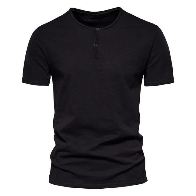 

2022 Men's Casual Solid Color Shirt Button Crew Shirt 100% Cotton Classic Top