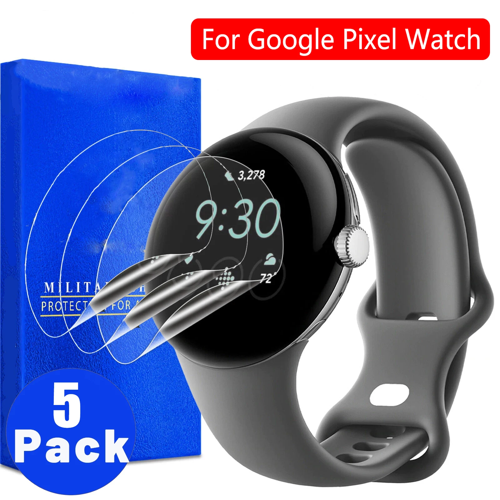 

5-1Pack For Google Pixel Smartwatch Hydrogel Films Full Coverage Soft TPU Screen Protector Not Glass For Google Watch