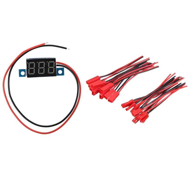 

1Pcs Mini Digital Voltmeter LED Voltage Display Panel Meter 3.3-30V Green LED & 10 Pairs 2 Pin JST Plug Socket Connector M To F