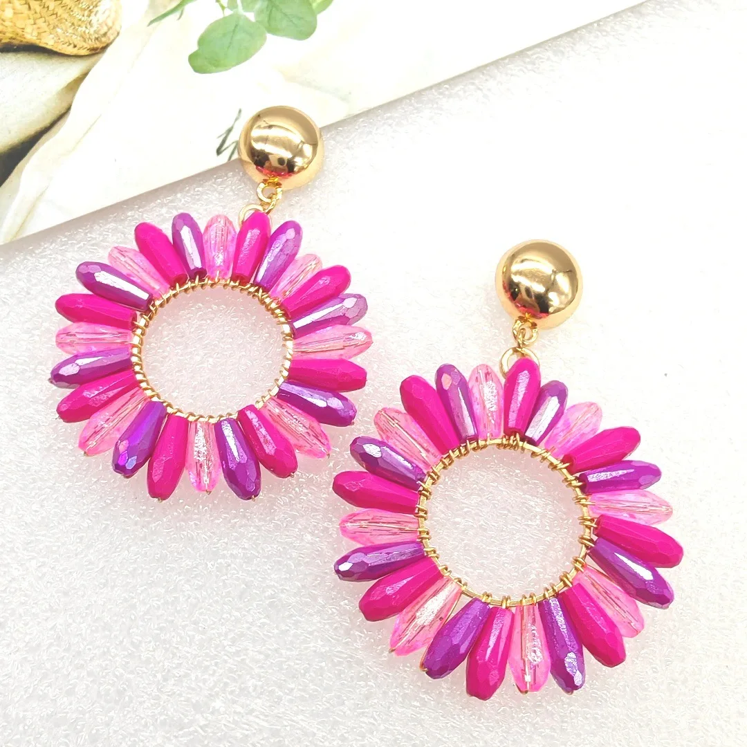 Серьги из рисовых бусин Круглый кристалл Оригинальность Ручное вязание Богемия