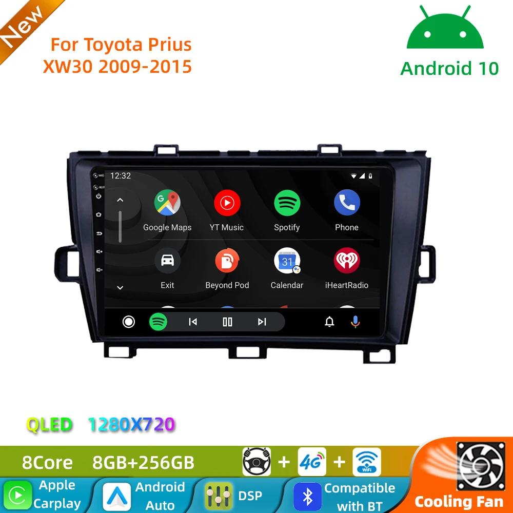 

9 Inch Car Radio With Reverse Camera and Gps System Double Din Car Stereo Bluetooth Android 10 for Toyota Prius XW30 2009-2015