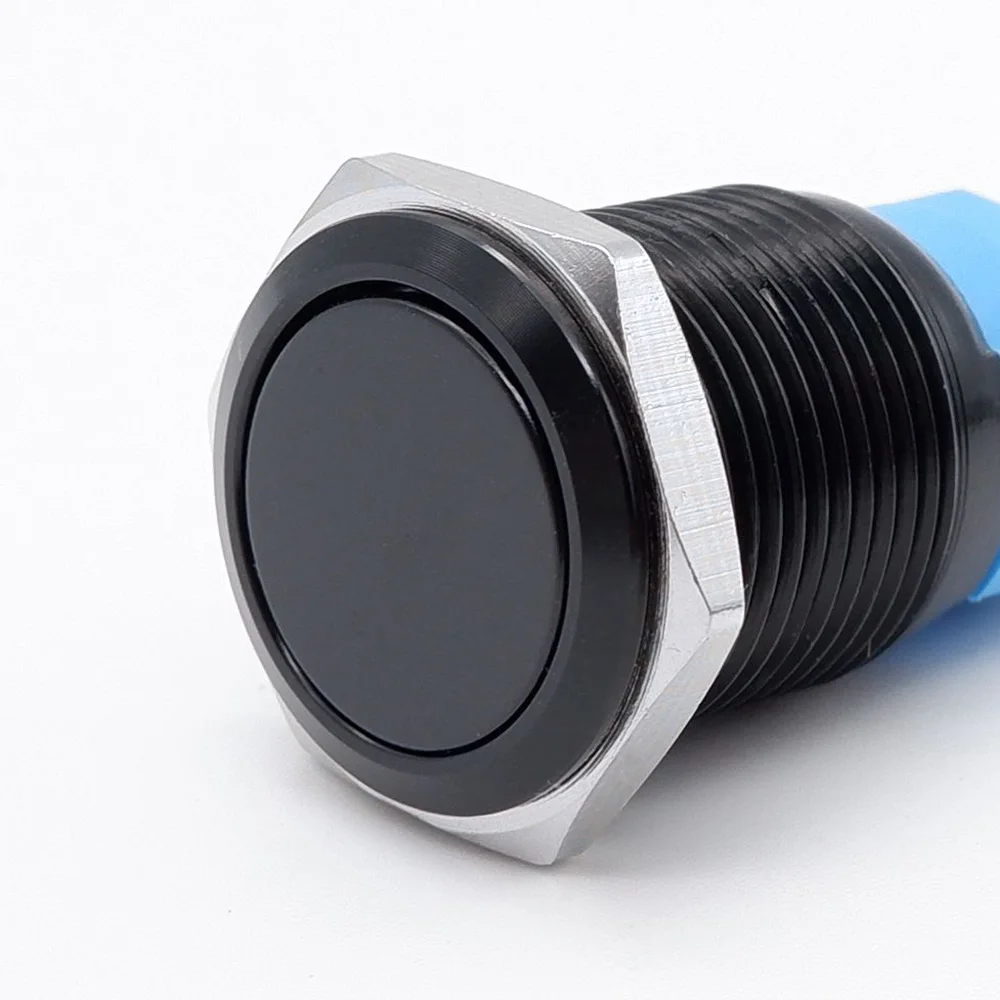 

Металлический кнопочный переключатель, плоская Высокая Головка 1NO 1NC, мгновенный самосброс, цвет черный, 12/16/19/22 мм