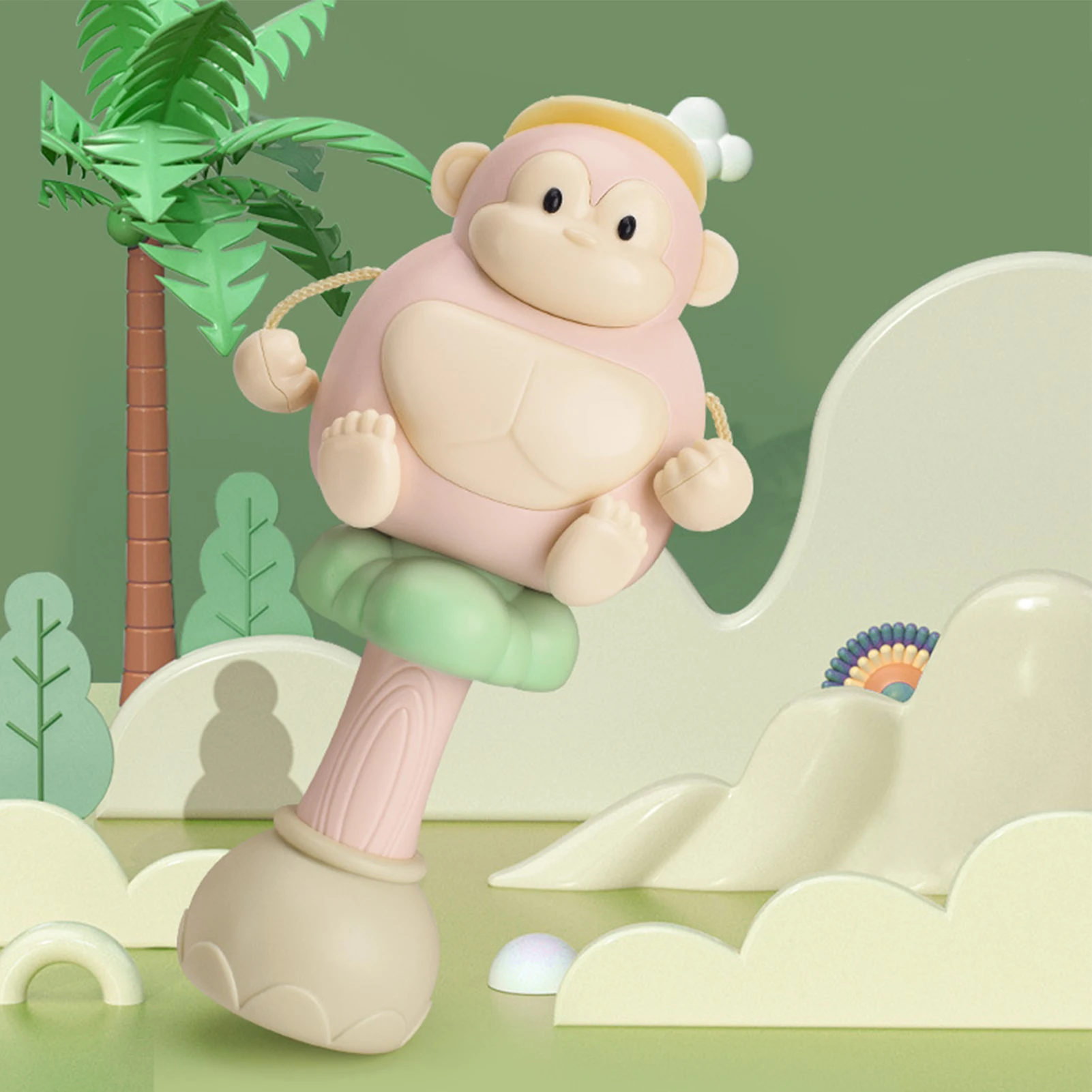 Baby Rattles Toys Cute Gorilla Animal Soft Hand Rattle Stick Musical Drum Baby Early Education Toy For 0-6 Month Infant Gifts