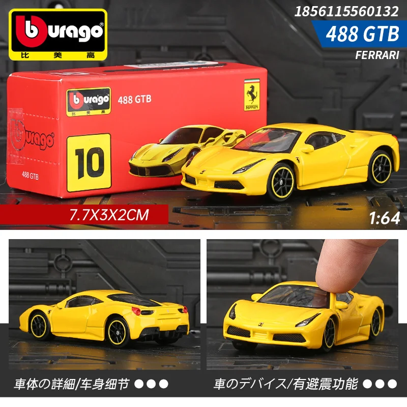 

Bburago 1:64 Ferrari 488 GTB Alloy Model Mini Car Diecasts & Kids Toys Vehicles Toy Pocket Car Decoration Gifts For Children