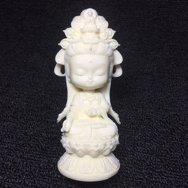 

Chinese Style Cartoon Guanyin Statuette Good Quality Hand Carved Little Bodhisattva Home Desktop Decoration Statue Gift