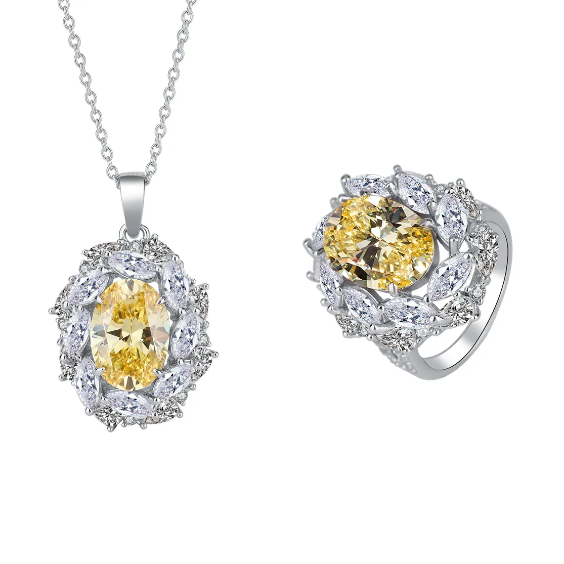 

New fashion S925 silver inlaid 5A zircon ladies temperament yellow diamond suit