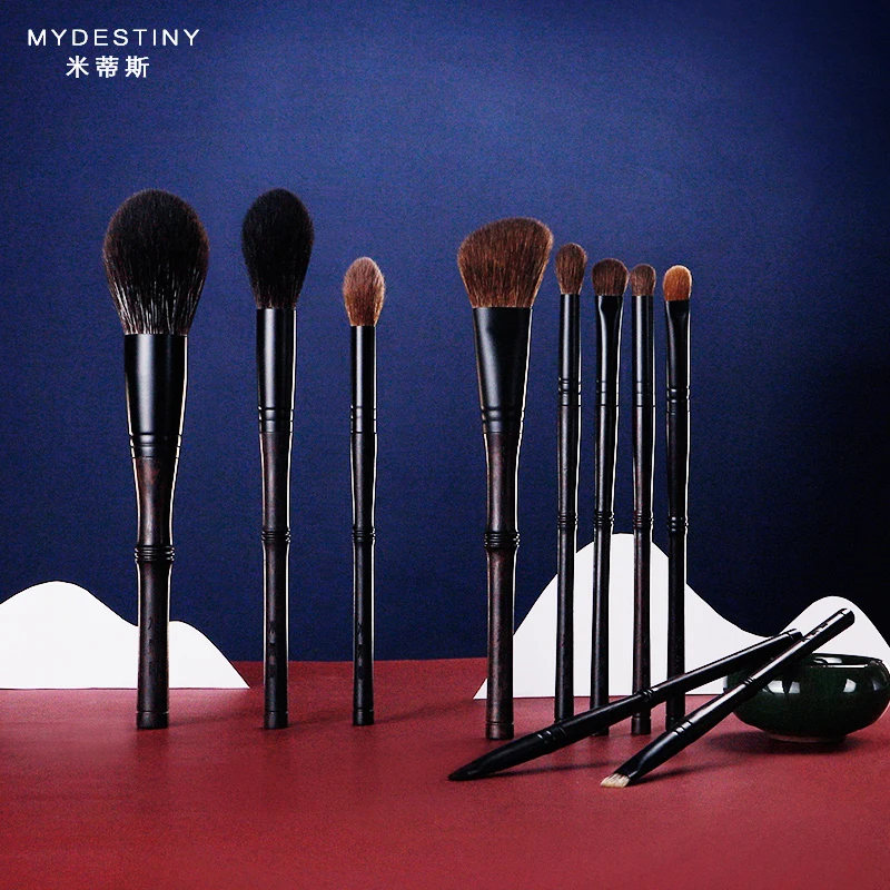 MyDestiny Luxurious Makeup Brush Set Ebony Bamboo Professional 10 pcs High Grade Brush Set Soft Natural Animal Fox Squirrel Hair