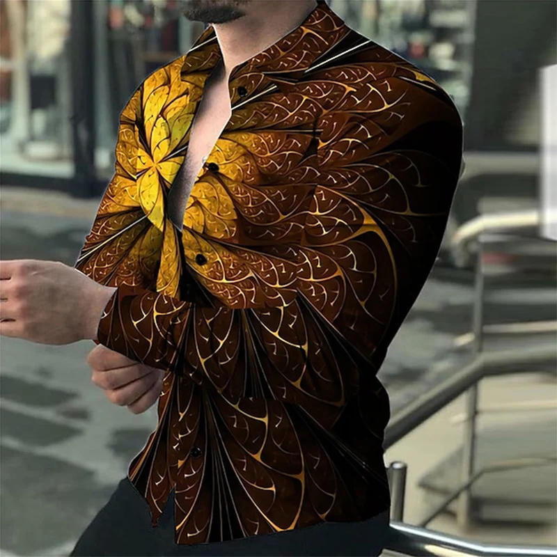 Fashion Men Shirts Oversized Casual Shirt Flower Vine Print Long Sleeve Tops Men's Clothes Vintage Cardigan Blouses High Quality