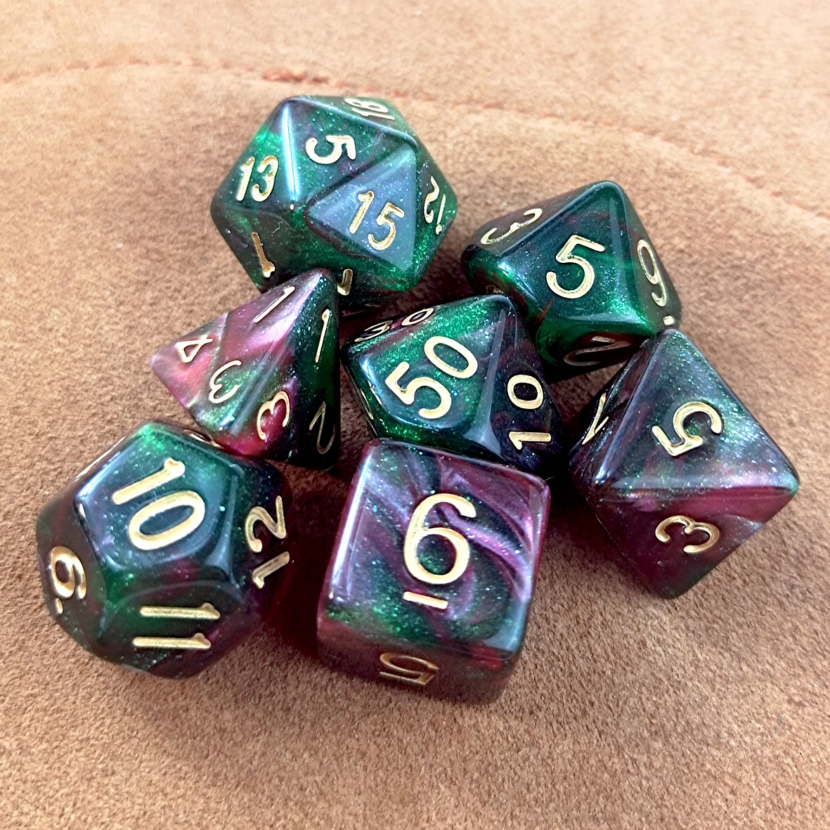 

7 PC Polyhedral RPG Dice Set Colorful with Glitter (d4 d6 d8 d10 d% d12 & d20) for DND D&D Roleplaying Games