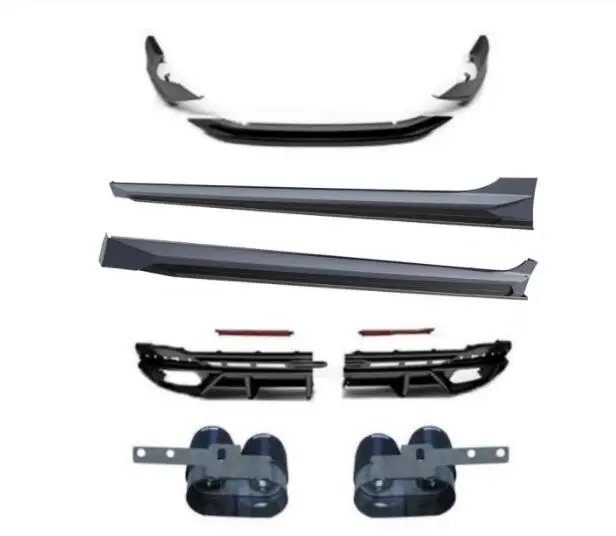 

ABS Primer Front Bumper Lip Spoiler+Trunk Diffuser Back LED beaming+Side Body Skirt+Exhaust Pipe Tips For Audi A4 2020 2021 2022