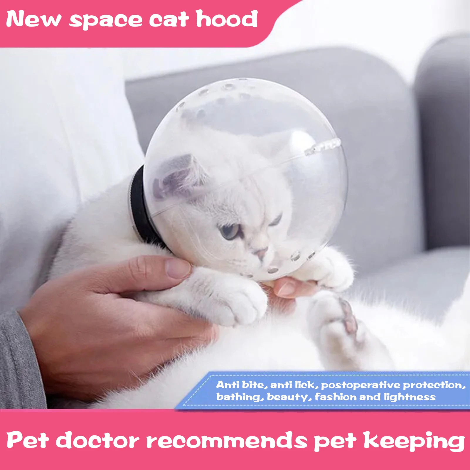 

Safe And Breathable Cat Headgear Anti-Lick And Bite Collar Space Hood Elizabeth Ring Helmet Pet Accessories Convenient Durable