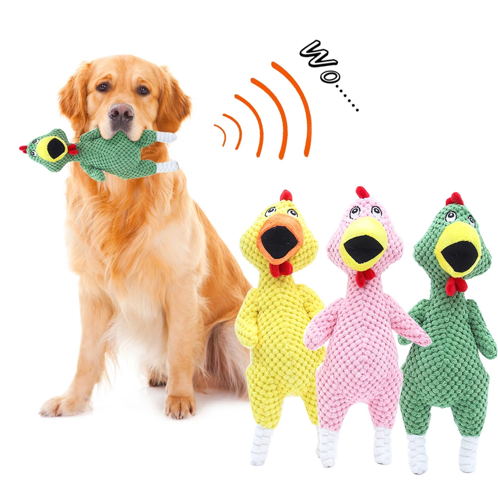 

2022 Screaming chicken Pets Dog Toys Squeaky Sound Funny Plush Chew Toy Small Medium Dogs Interactive Corduroy toys