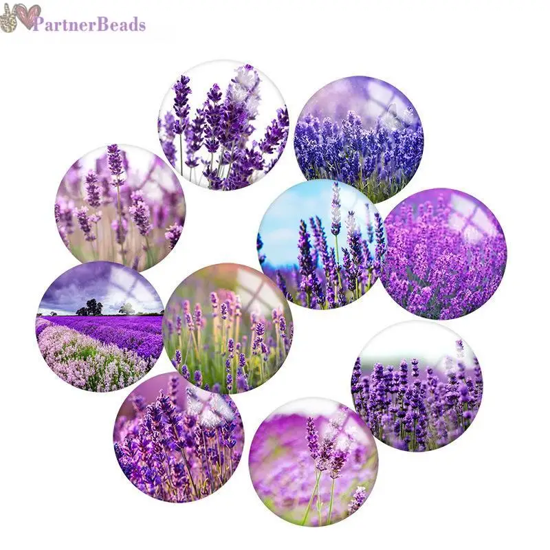 

Purple vavender Round Photo Glass Cabochon Demo Flat Back Making Findings 20mm Snap Button N1841