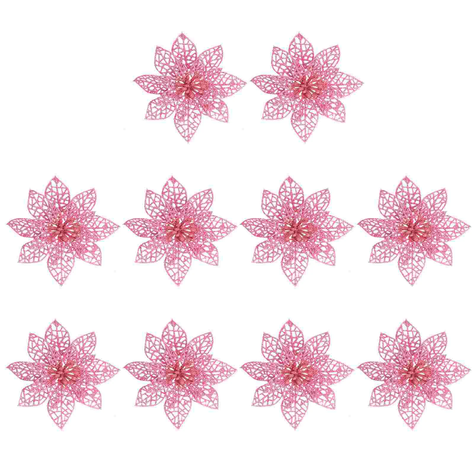 

10pcs Glitter Hollow Christmas Flower Christmas Poinsettias Artificial Flower Christmas Tree Ornaments Christmas DIY Crafts