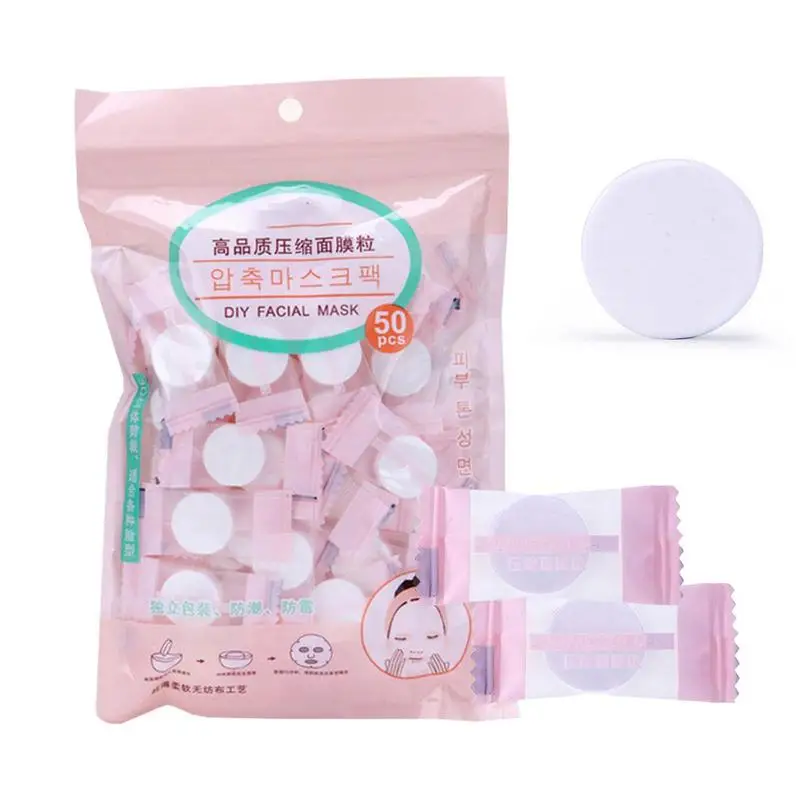 

50 Pcs/bag Compressed Cotton Face Mask Sheet Paper Non-woven DIY Mask Disposable Mask Paper Skin Care Tool