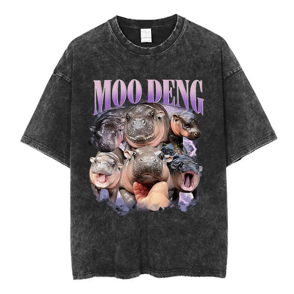Moo Deng Become Ungovernable Pink Heart Baby Hippo Funny T-shirts Men Women High Quality Fashion T-shirt Cotton Oversized Tshirt