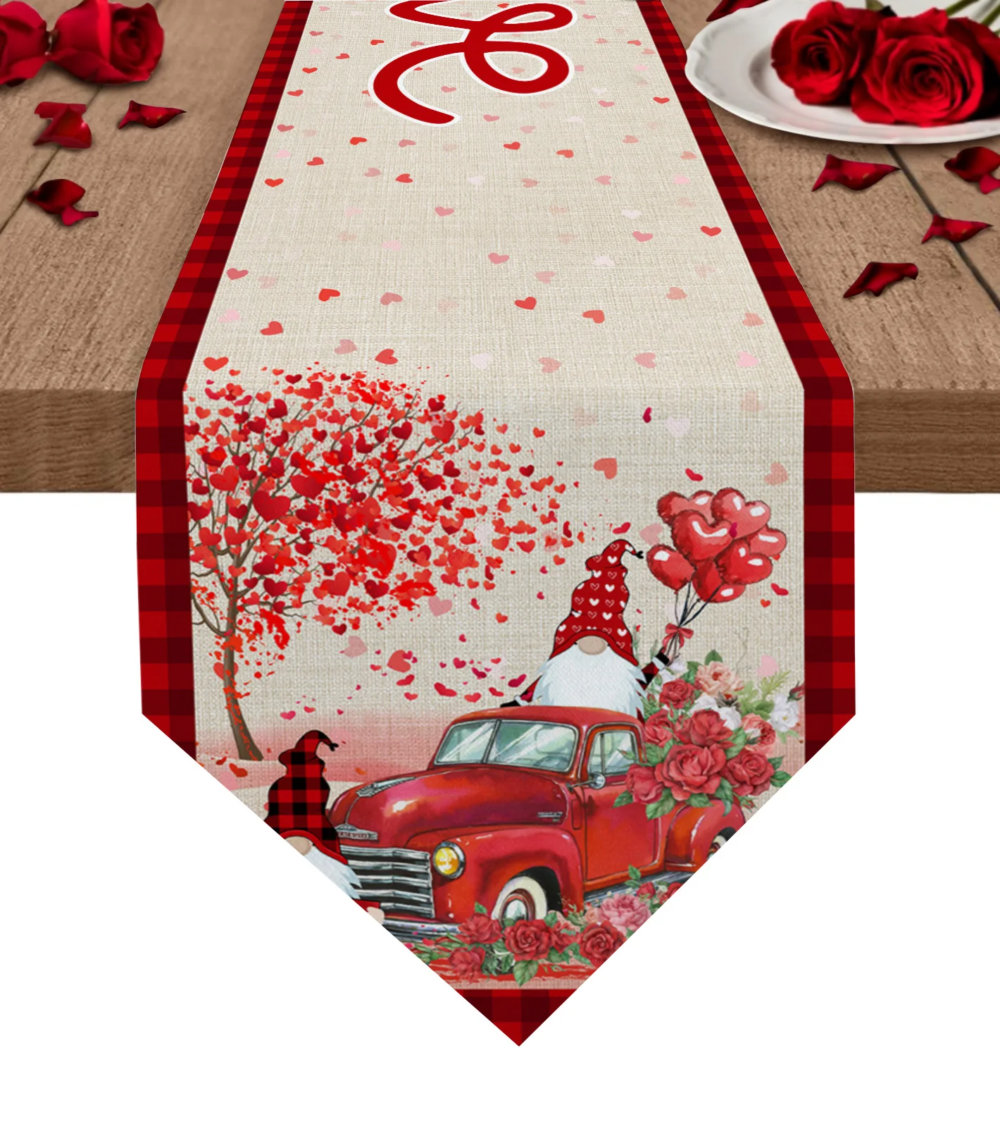 

Valentines Day Red Heart Gnome Truck Table Runner Wedding Festival Table Decoration Home Decor Kitchen Table Runners Placemats
