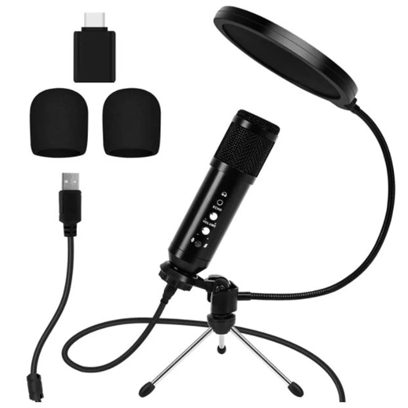 

USB-микрофон, конденсаторный микрофон с шумоподавлением, комплект студийных микрофонов Plug & Play для игр, Skype, подкастов и т. д.