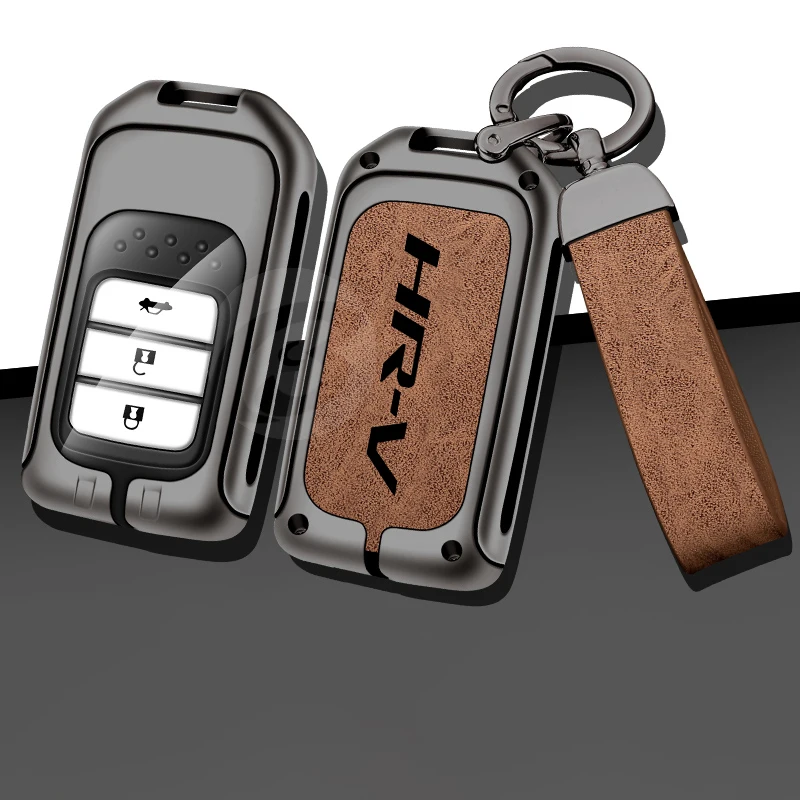 

Fashion Leather Zinc Alloy Car Key Case Shell For Honda HR-V Full Cover Keyless Key Fob Keychain Smart Auto Accessories