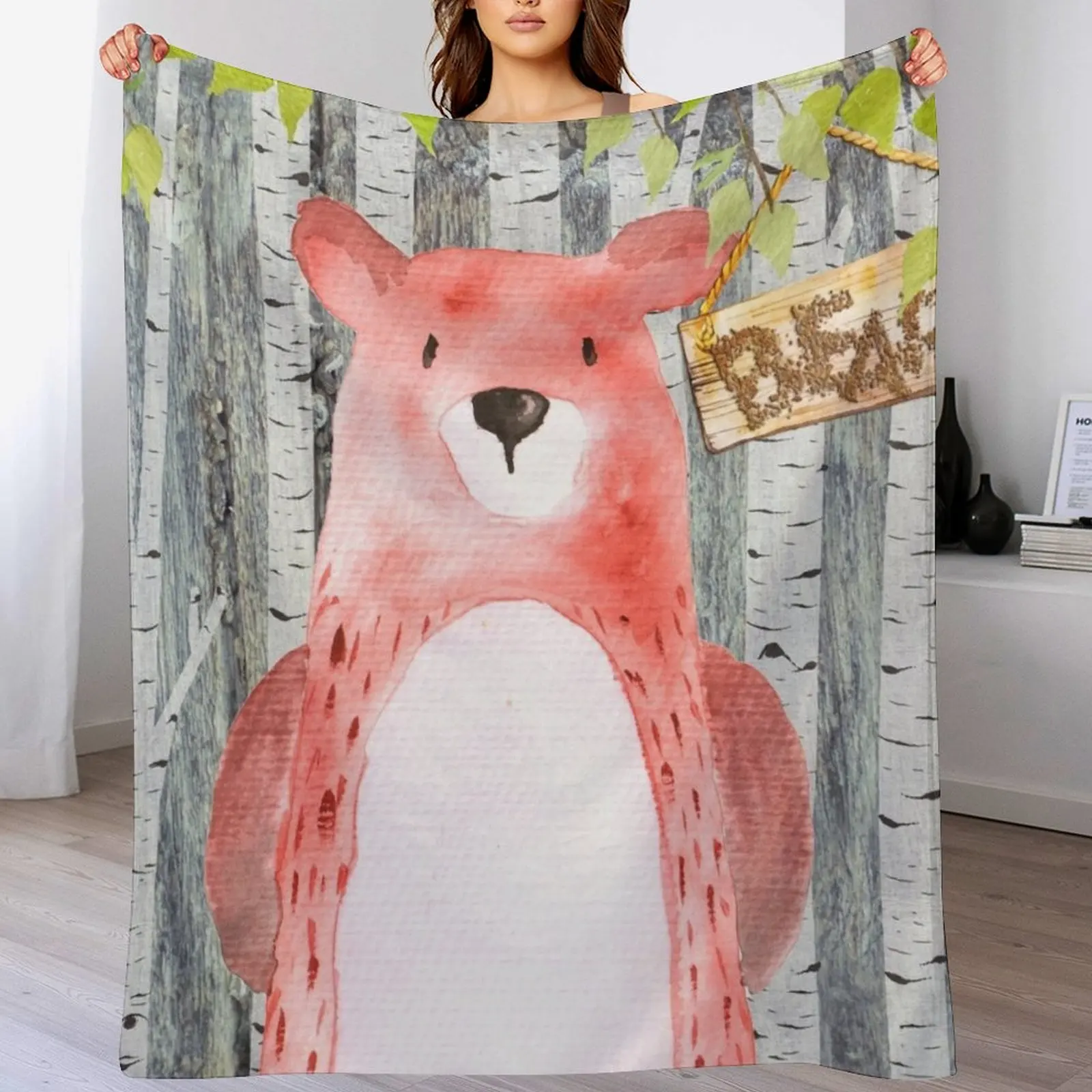 Одеяло с изображением медведя-Лесных друзей-акварелью забавный подарок детские