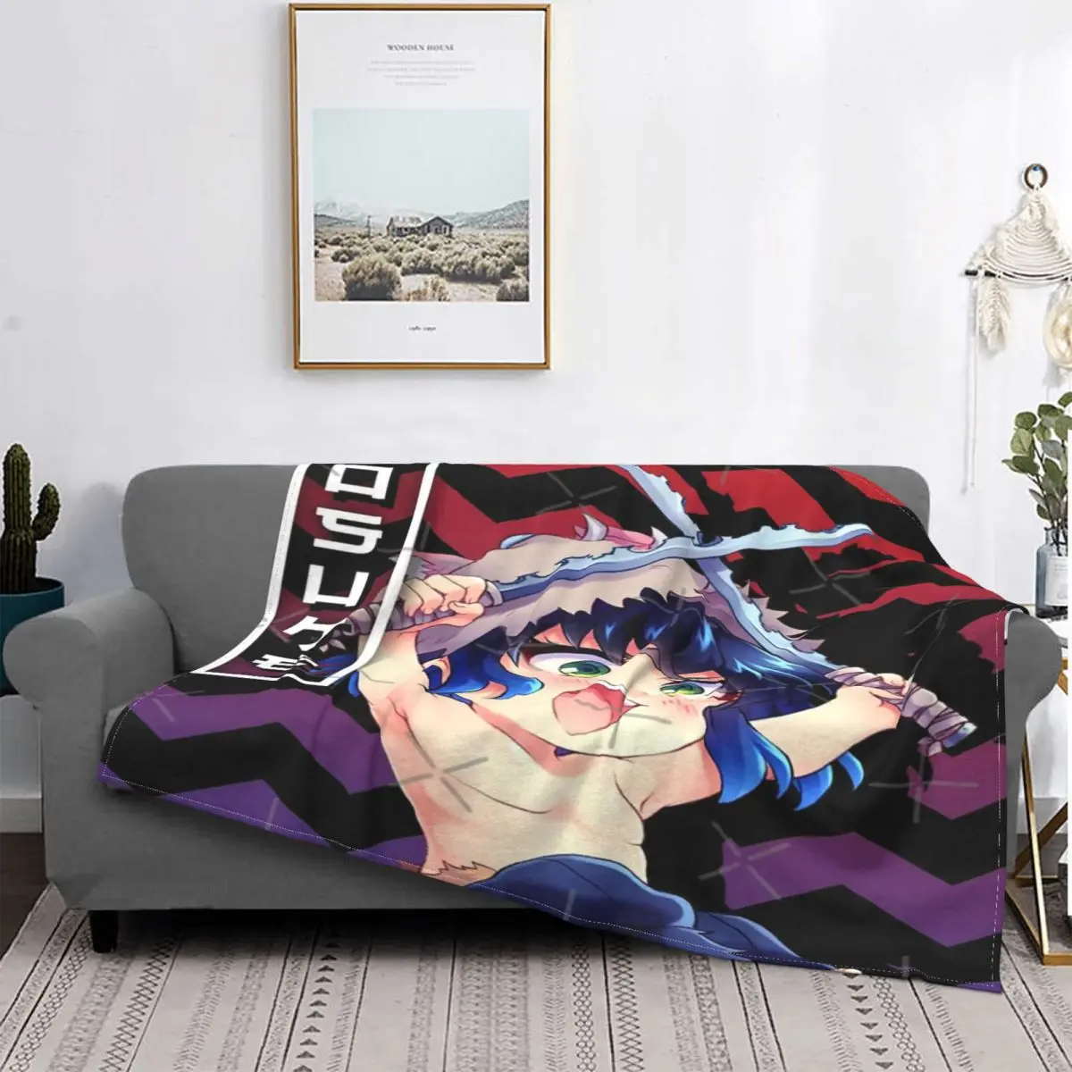 

Inosuke-colcha a cuadros de Hashibira Demon Slayer, manta mullida de picicnic, ropa de cama y fundas, 3 единицы