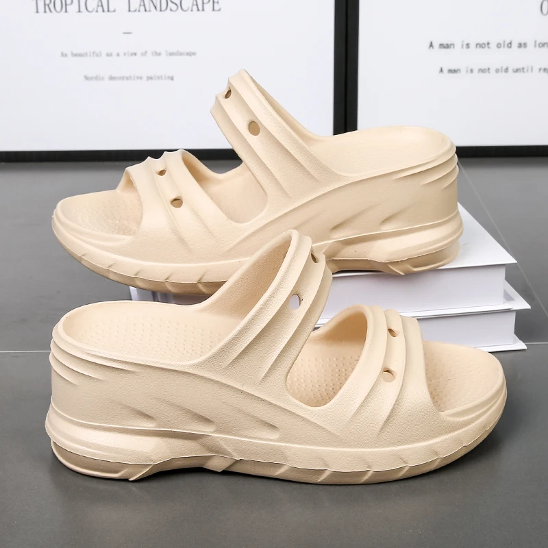 

Women's Platforn Wedge EVA Slippers 2023 Summer Breathbale Increased Slip on Slides Shoes for Women Soft Sole Female Casual Shoe