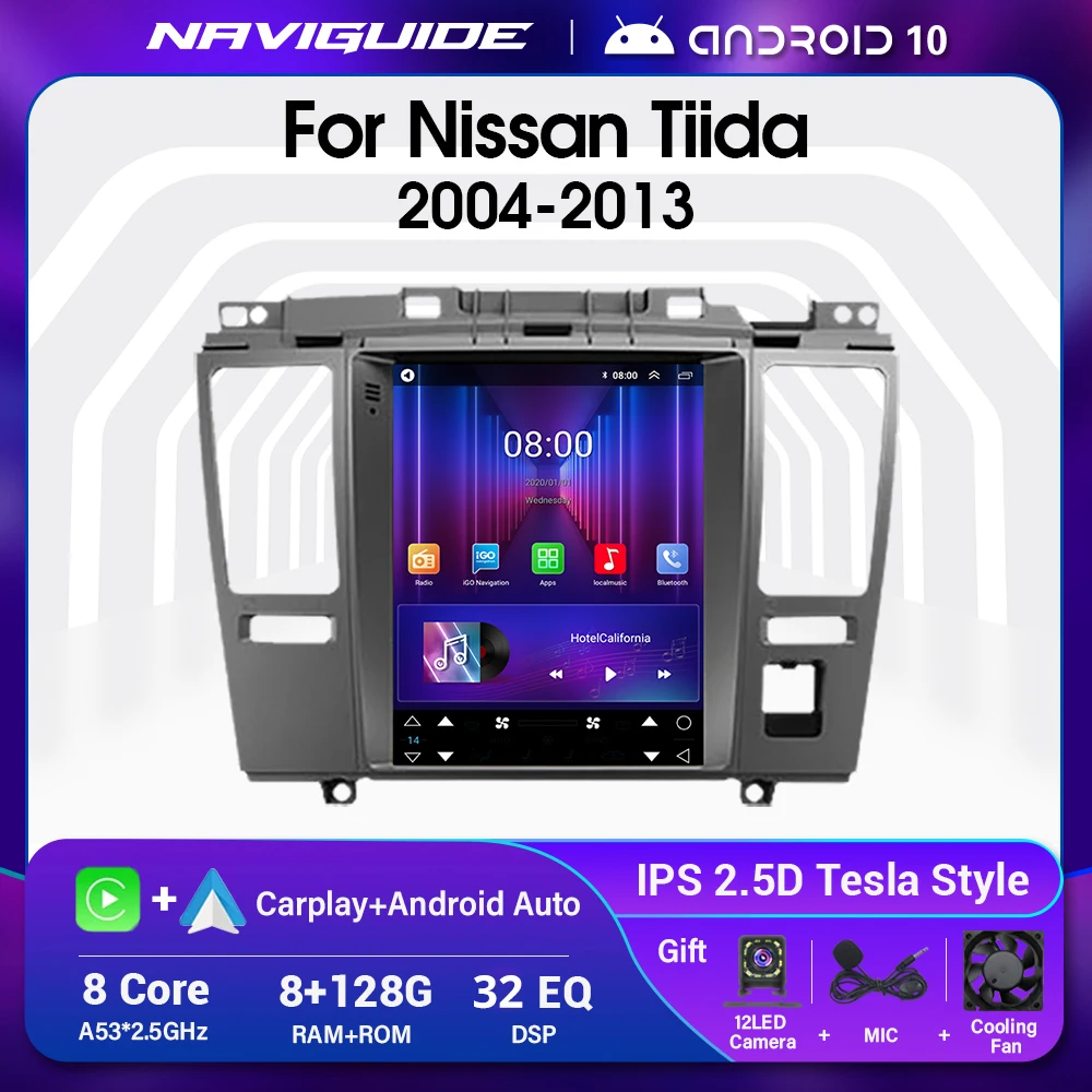 

NAVIGUIDE Android10 Tesla Style Car Radio For Nissan Tiida C11 2004-2013 Navigation GPS Stereo Multimedia Player Vertical Screen