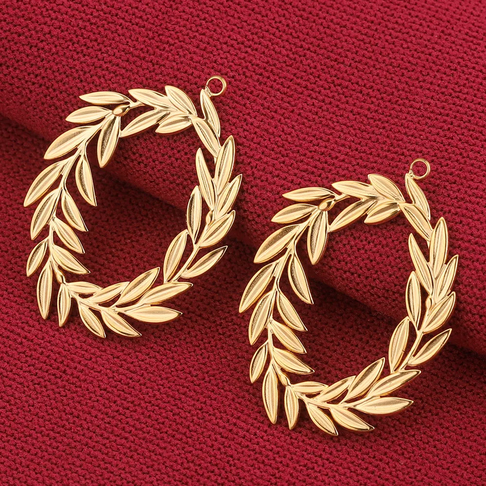 5pcs Stainless Steel Wheat Garland Earrings Making Supplies Gold Plated Bezel Charms Connectors for Diy Jewelry Findings Craft images - 6